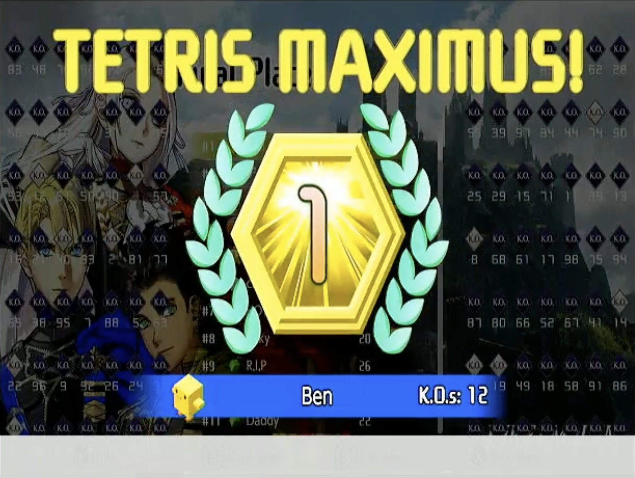 Screenshot of the "Tetris Maximus" screen. Victory!